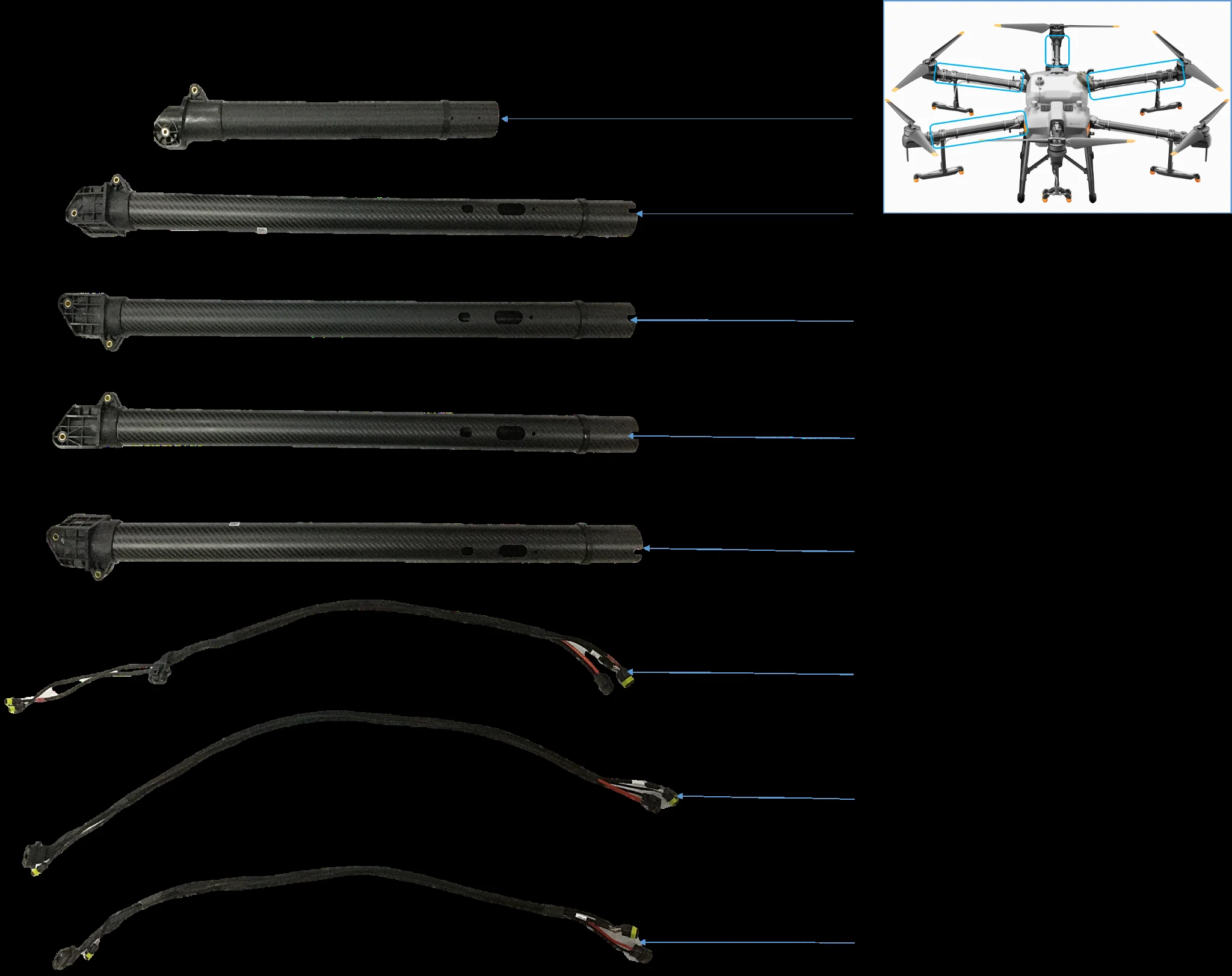 Diagrama de partes M3M4M5M6 Air Craft Arm DJI Agras T30